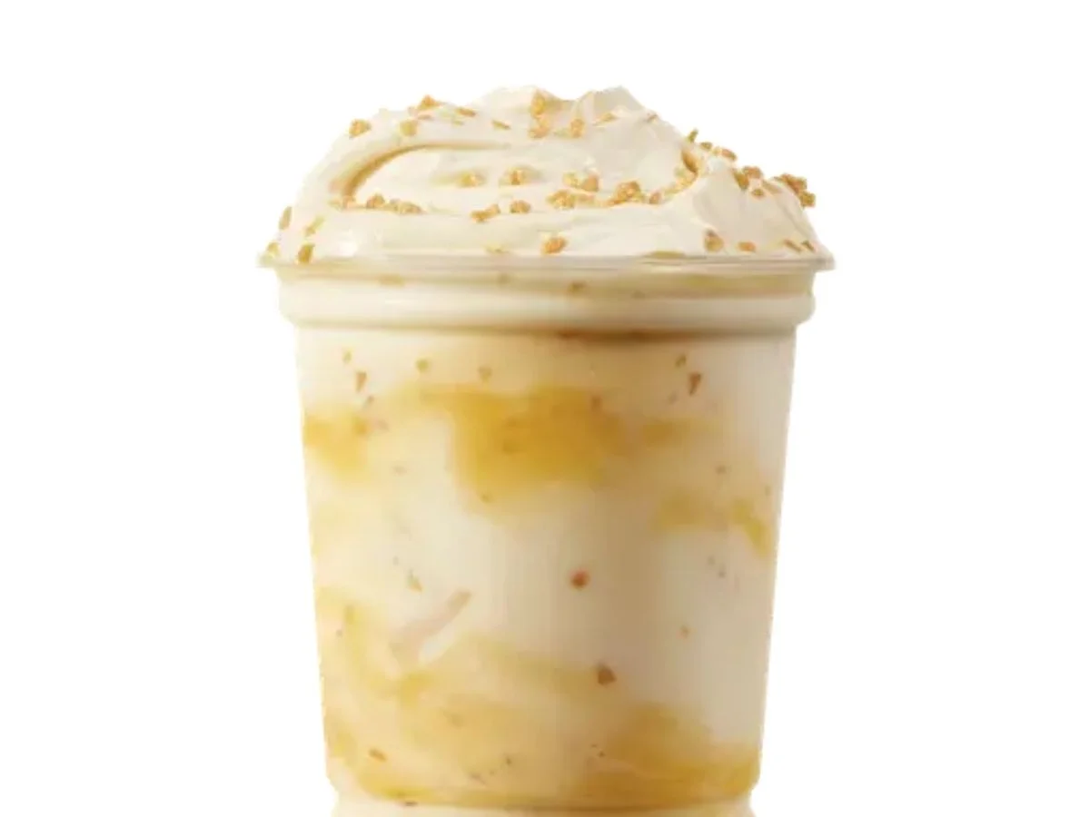 Wendy's Caramel Crunch Vanilla Frosty Fusion drizzled gourmet cup
