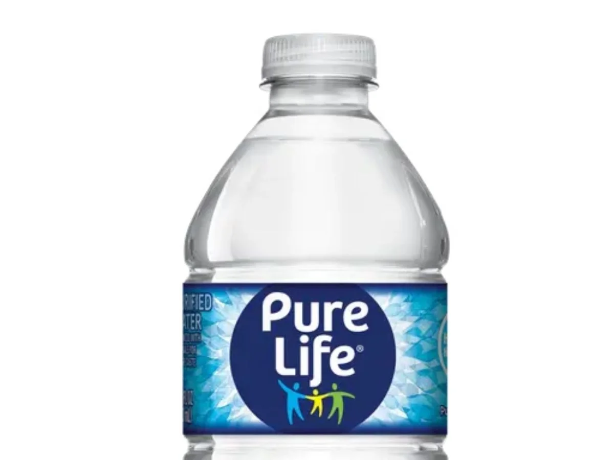 Chilled sealed bottle of purified Pure Life mineral spring water