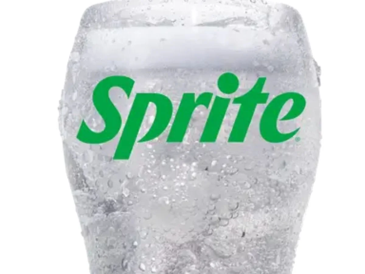 Ice cold lemon lime flavored clear Sprite soda cup from the fountain line