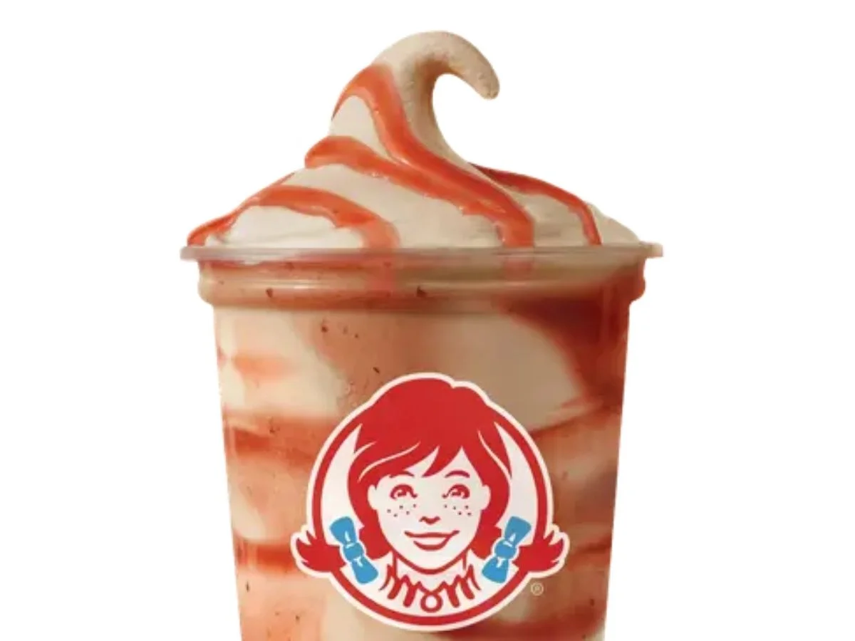 Wendy's Chocolate base mixed strawberry fruit sauce frosty swirl cup