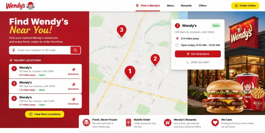 Find the nearest Wendy's restaurant with locations, business hours, menu, and mobile ordering