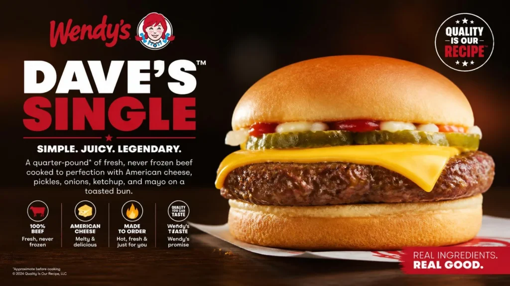 Wendys Dave’s Single burger with price, calories, and nutrition information guide