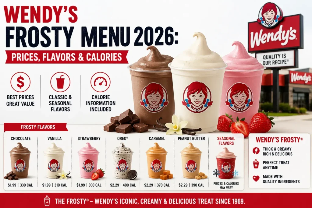 Wendy's Frosty Menu 2026 with prices flavors and calories