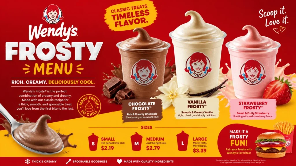 Wendy's Frosty menu featuring classic and seasonal frozen desserts