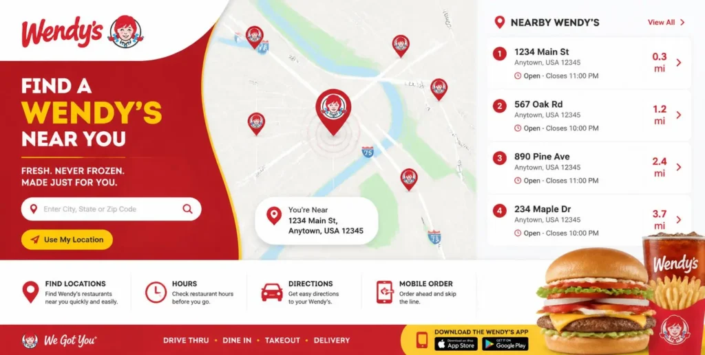 Wendy's Near Me guide with restaurant locations, menu, hours, drive-thru, and directions (2026)