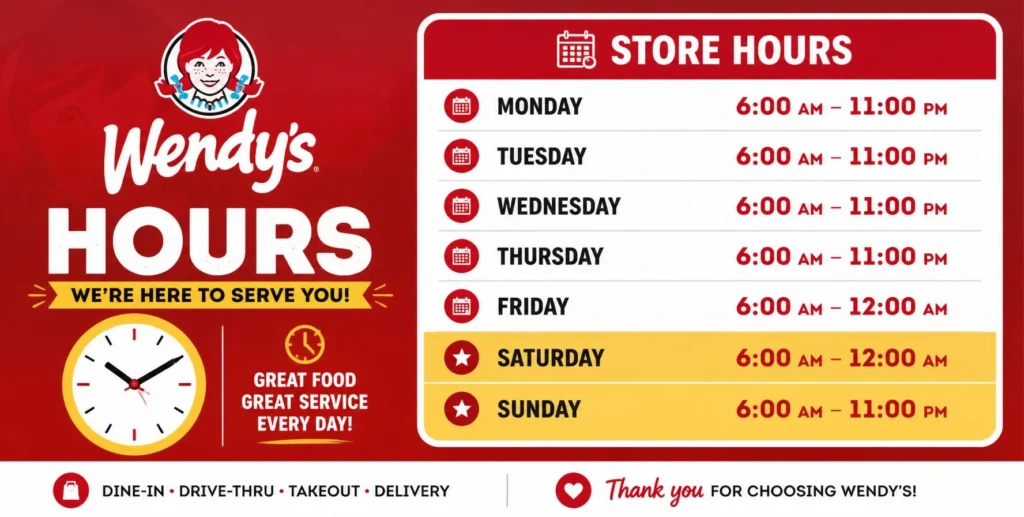 Wendy's daily hours including breakfast and drive-thru