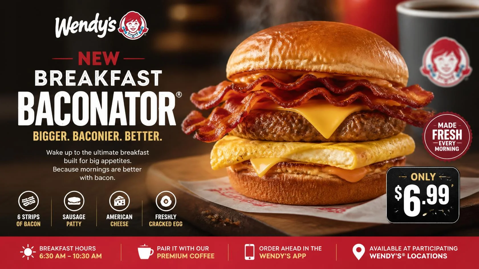 Wendys Breakfast Baconator with updated 2026 price, calories, nutrition, and review