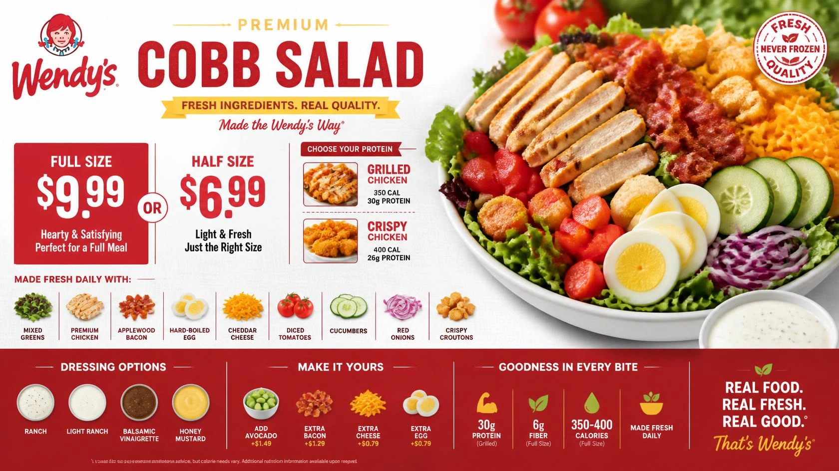Wendy’s Cobb Salad with grilled chicken, bacon and ranch dressing