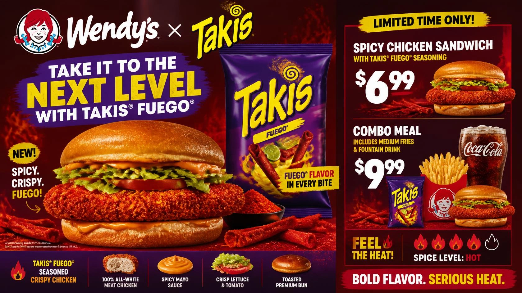 Wendy’s Takis Fuego Meal with spicy chicken sandwich and fries